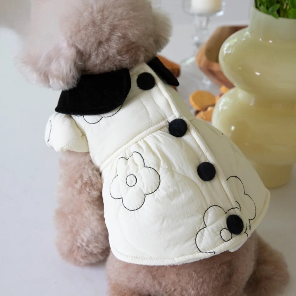 Cat coat jacket floral puff Daisy white cream puff sleeve clothing - Picture 2 of 6